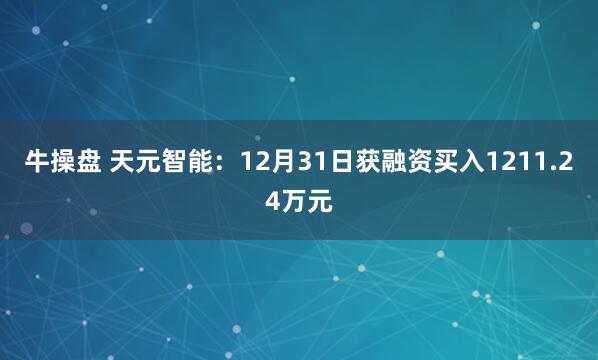 牛操盘 天元智能：12月31日获融资买入1211.24万元